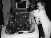a toddler, a Travelbud and a wagon